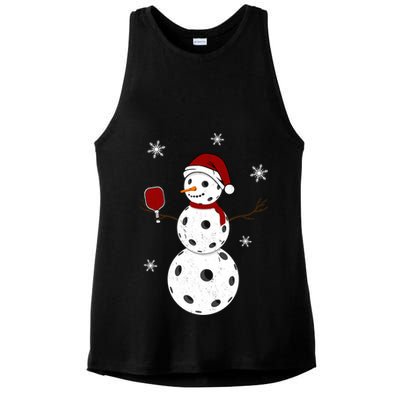 Funny Merry Christmas Snowman Playing Pickleball Ladies PosiCharge Tri-Blend Wicking Tank