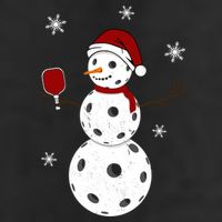 Funny Merry Christmas Snowman Playing Pickleball 7 Panel Mesh Trucker Snapback Hat