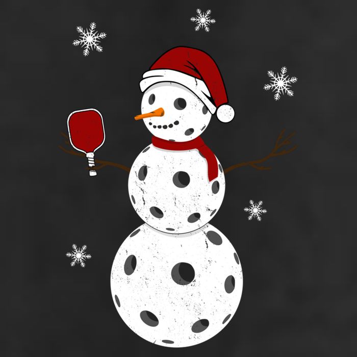 Funny Merry Christmas Snowman Playing Pickleball 7 Panel Mesh Trucker Snapback Hat