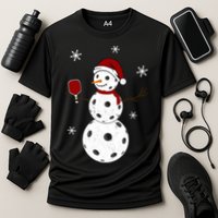 Funny Merry Christmas Snowman Playing Pickleball Cooling Performance Crew T-Shirt