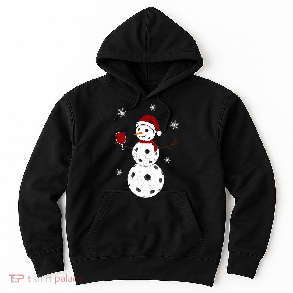 Funny Merry Christmas Snowman Playing Pickleball Hoodie