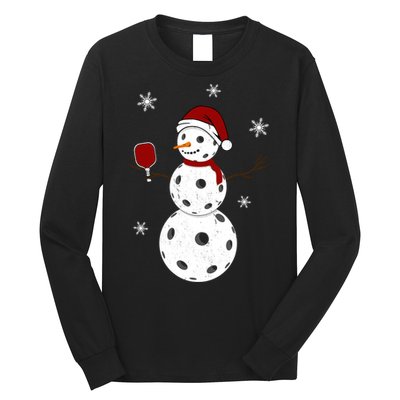 Funny Merry Christmas Snowman Playing Pickleball Long Sleeve Shirt