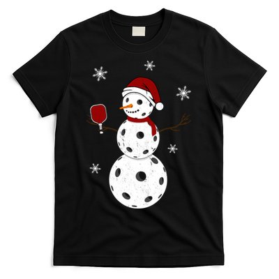Funny Merry Christmas Snowman Playing Pickleball T-Shirt