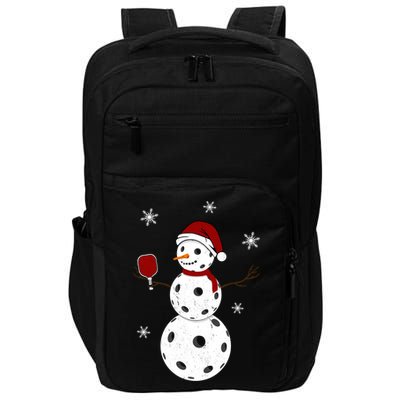 Funny Merry Christmas Snowman Playing Pickleball Impact Tech Backpack