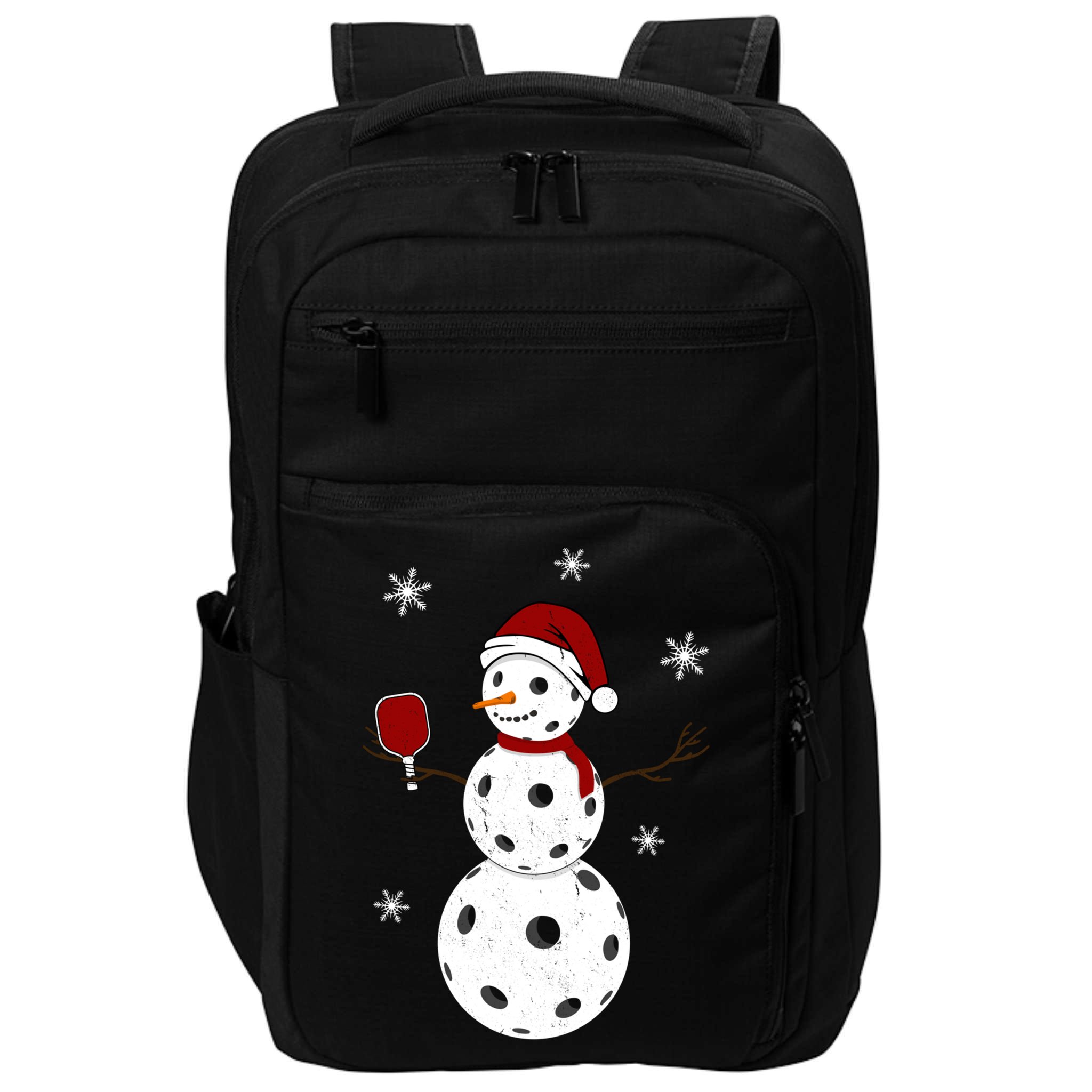 Funny Merry Christmas Snowman Playing Pickleball Impact Tech Backpack