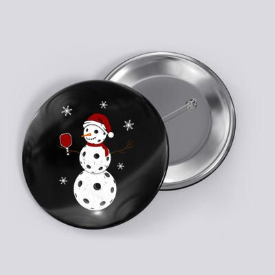 Funny Merry Christmas Snowman Playing Pickleball Button