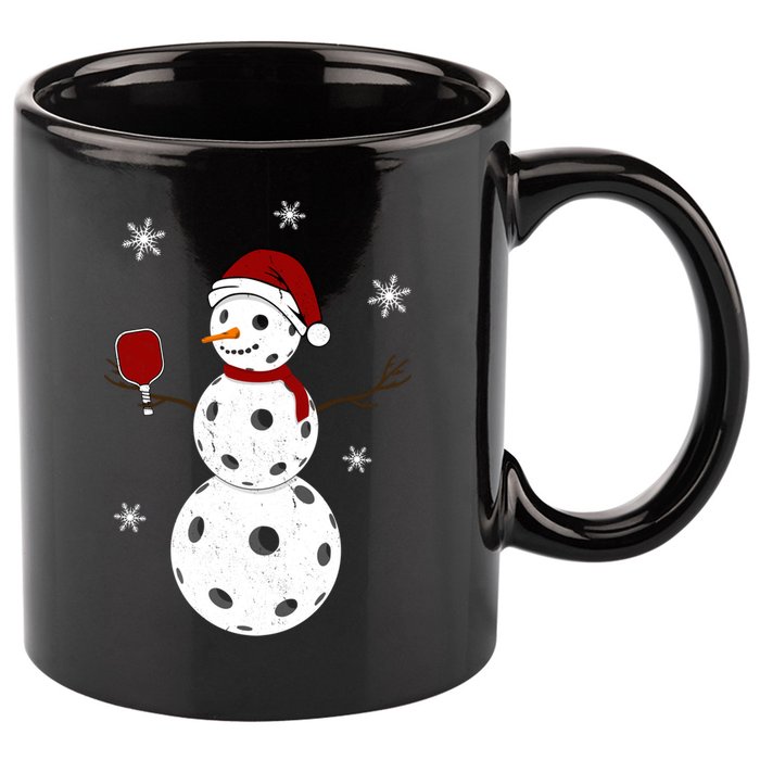Funny Merry Christmas Snowman Playing Pickleball 11oz C Handle Ceramic Mug