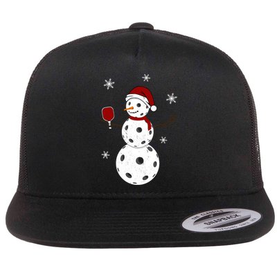 Funny Merry Christmas Snowman Playing Pickleball Flatbill Hat