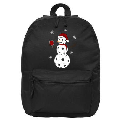 Funny Merry Christmas Snowman Playing Pickleball 16 in Basic Backpack