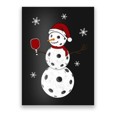 Funny Merry Christmas Snowman Playing Pickleball Poster