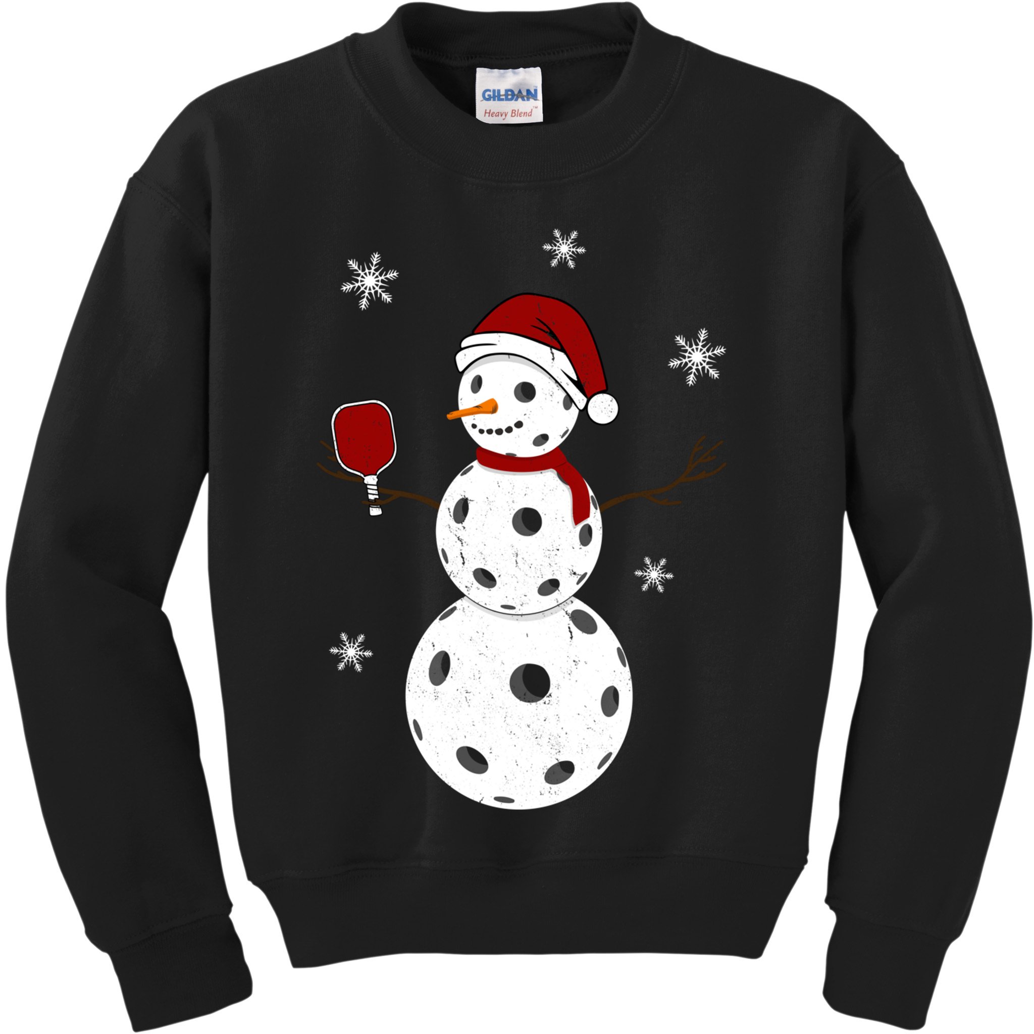 Funny Merry Christmas Snowman Playing Pickleball Kids Sweatshirt