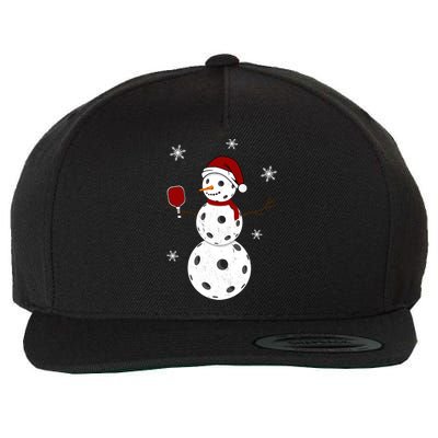 Funny Merry Christmas Snowman Playing Pickleball Wool Snapback Cap