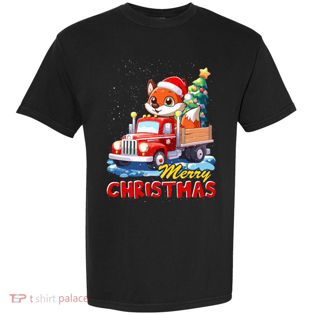 Fox Merry Christmas Tree Lights Truck Ugly Xmas Gift Garment-Dyed Heavyweight T-Shirt