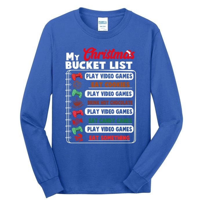 Funny My Christmas Bucket List Video Games Gamer Teens Gift Tall Long Sleeve T-Shirt