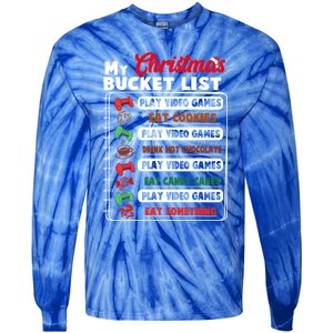 Funny My Christmas Bucket List Video Games Gamer Teens Gift Tie-Dye Long Sleeve Shirt