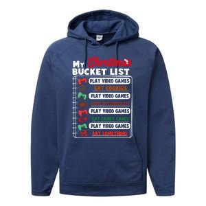 Funny My Christmas Bucket List Video Games Gamer Teens Gift Performance Fleece Hoodie