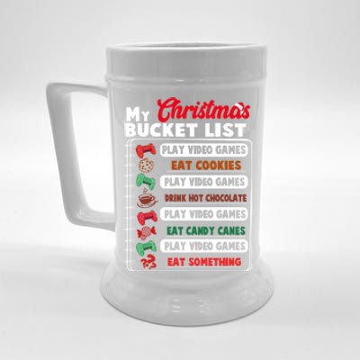 Funny My Christmas Bucket List Video Games Gamer Teens Gift Beer Stein