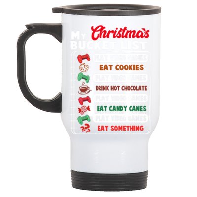 Funny My Christmas Bucket List Video Games Gamer Teens Gift Stainless Steel Travel Mug