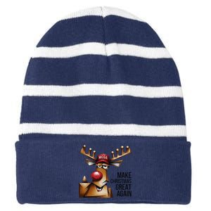 Funny Make Christmas Great Again Reindeer Trump Election Win Striped Beanie with Solid Band