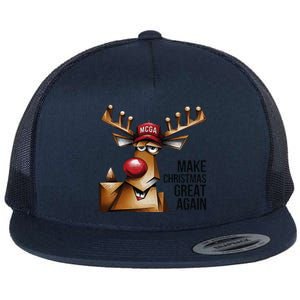 Funny Make Christmas Great Again Reindeer Trump Election Win Flat Bill Trucker Hat