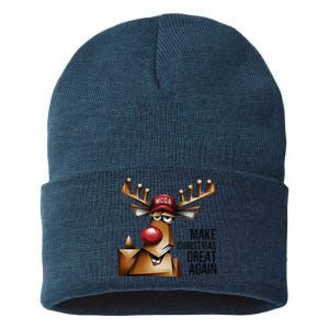 Funny Make Christmas Great Again Reindeer Trump Election Win Sustainable Knit Beanie