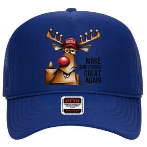 Funny Make Christmas Great Again Reindeer Trump Election Win High Crown Mesh Back Trucker Hat