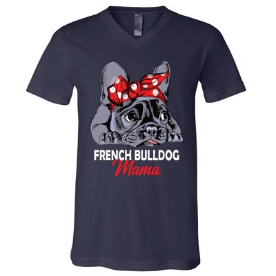 Frenchie Mama Cute French Bulldog Dog Mom Funny Womens Gift V-Neck T-Shirt