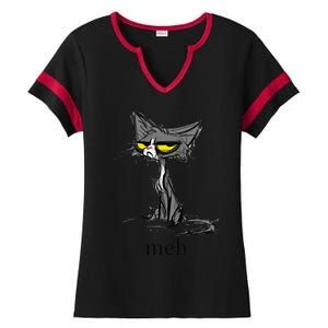 Funny Meh Cat Gift For Cat Lovers Ladies Halftime Notch Neck Tee