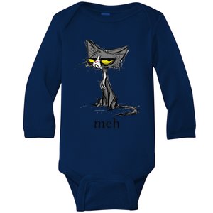 Funny Meh Cat Gift For Cat Lovers Baby Long Sleeve Bodysuit