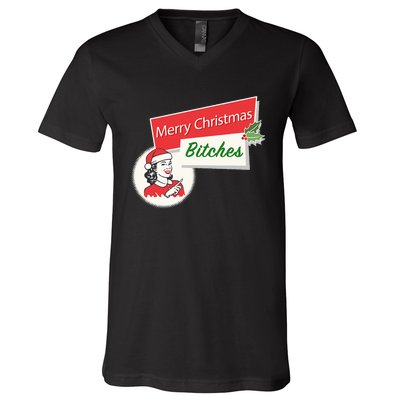 Funny Merry Christmas Bitches Inappropriate Adult V-Neck T-Shirt