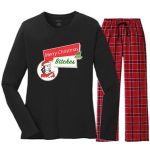 Funny Merry Christmas Bitches Inappropriate Adult Women's Long Sleeve Flannel Pajama Set 