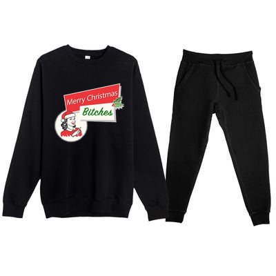 Funny Merry Christmas Bitches Inappropriate Adult Premium Crewneck Sweatsuit Set