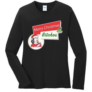 Funny Merry Christmas Bitches Inappropriate Adult Ladies Long Sleeve Shirt