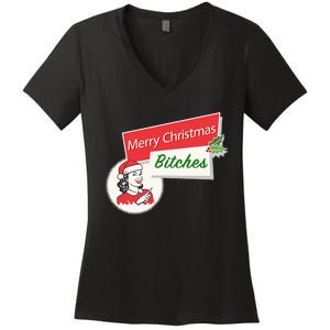 Funny Merry Christmas Bitches Inappropriate Adult Women's V-Neck T-Shirt