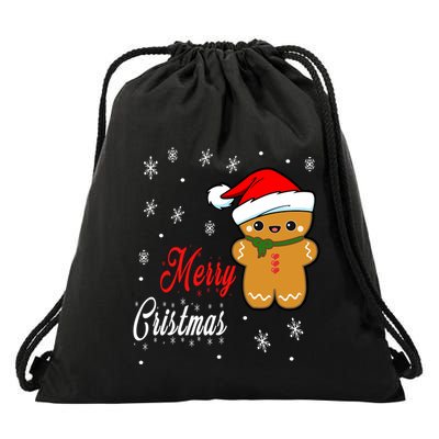 Funny Merry Christmas Gingerbread Man Costume Long Sleeve Drawstring Bag