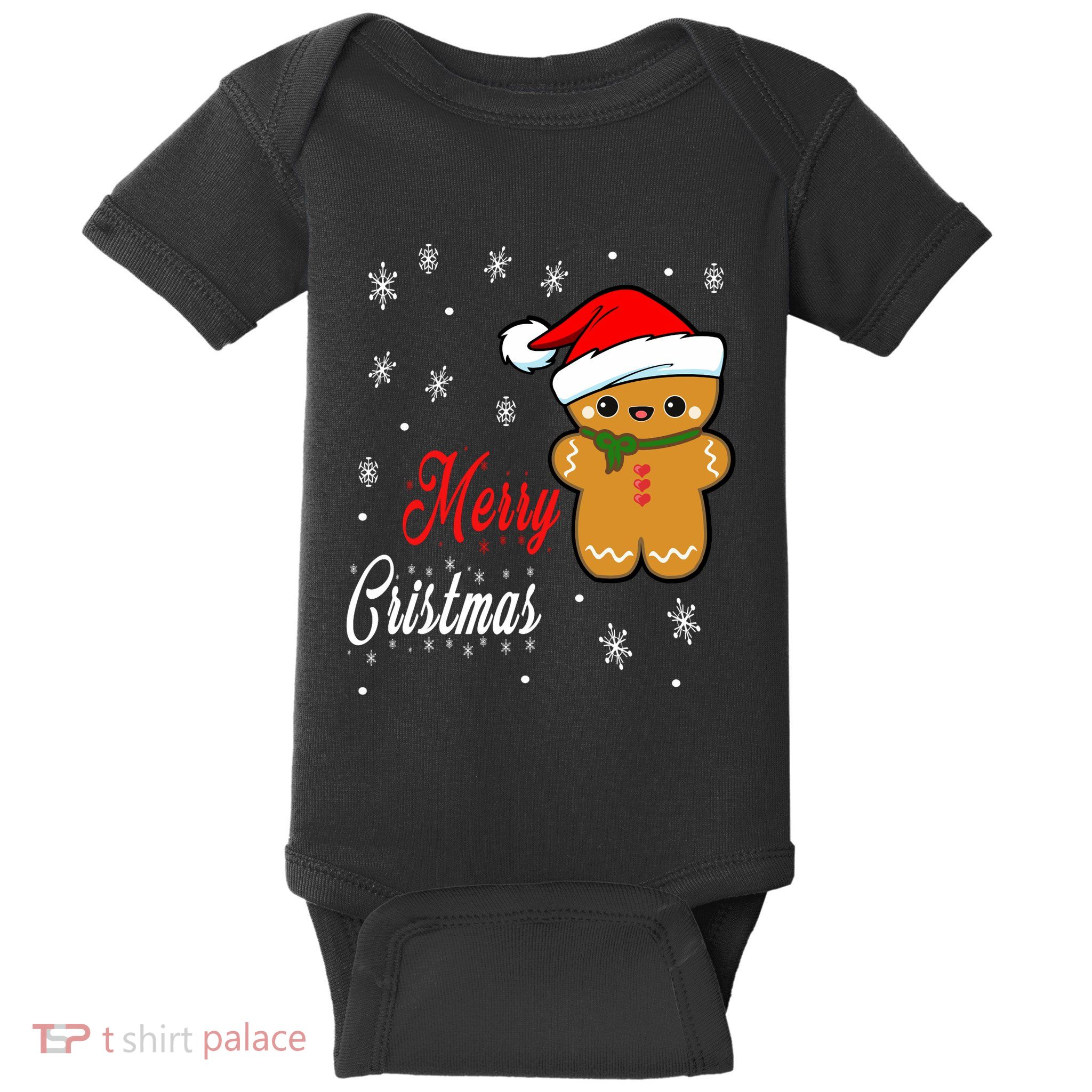 Funny Merry Christmas Gingerbread Man Costume Long Sleeve Baby Bodysuit