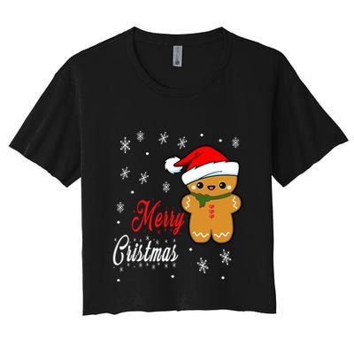 Funny Merry Christmas Gingerbread Man Costume Long Sleeve Crop Top