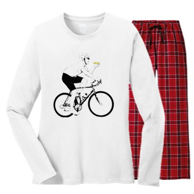 Funny Mountainbike Cycling Eating Pizza Bicycle Women's Long Sleeve Flannel Pajama Set 