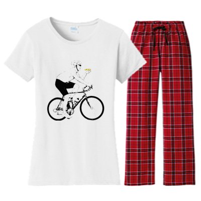 Funny Mountainbike Cycling Eating Pizza Bicycle Women's Flannel Pajama Set