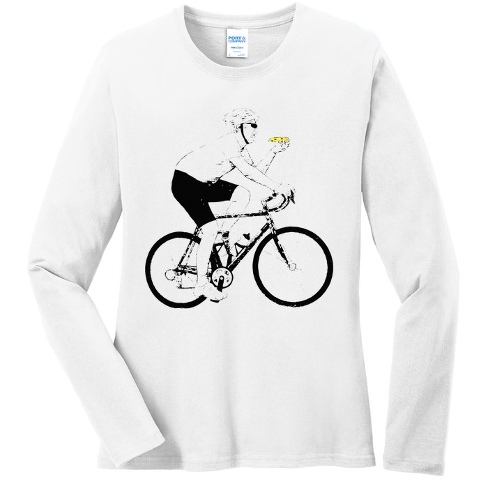 Funny Mountainbike Cycling Eating Pizza Bicycle Ladies Long Sleeve Shirt