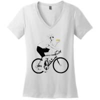 Funny Mountainbike Cycling Eating Pizza Bicycle Women's V-Neck T-Shirt