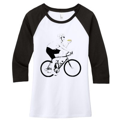 Funny Mountainbike Cycling Eating Pizza Bicycle Women's Tri-Blend 3/4-Sleeve Raglan Shirt