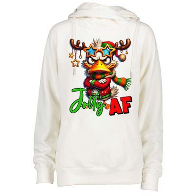 Funny Merry Christmas Santa Hat Xmas Christmas Duck Lover Womens Funnel Neck Pullover Hood