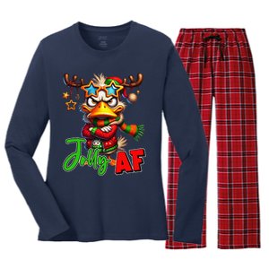 Funny Merry Christmas Santa Hat Xmas Christmas Duck Lover Women's Long Sleeve Flannel Pajama Set 