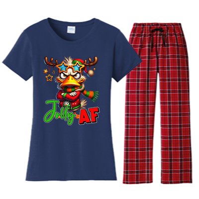 Funny Merry Christmas Santa Hat Xmas Christmas Duck Lover Women's Flannel Pajama Set