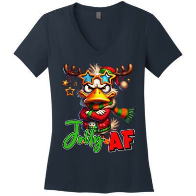 Funny Merry Christmas Santa Hat Xmas Christmas Duck Lover Women's V-Neck T-Shirt