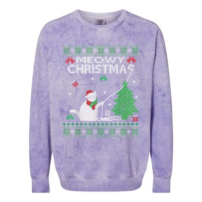 Funny Meowy Christmas Cat Owners Xmas Colorblast Crewneck Sweatshirt