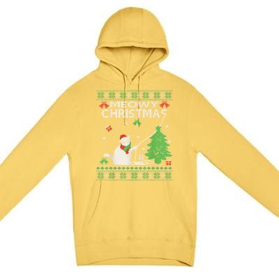 Funny Meowy Christmas Cat Owners Xmas Premium Pullover Hoodie