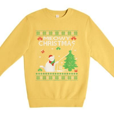 Funny Meowy Christmas Cat Owners Xmas Premium Crewneck Sweatshirt