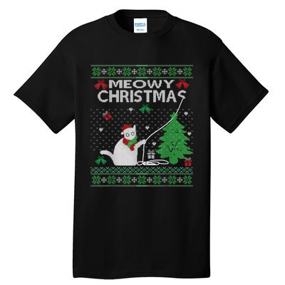 Funny Meowy Christmas Cat Owners Xmas Tall T-Shirt